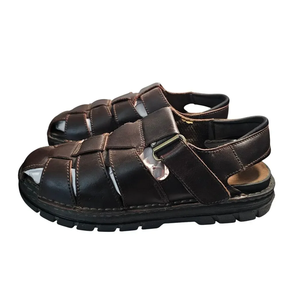 Hunter's Bay Leather Collection Men's Fisherman's Sandals, Brown, Size 11